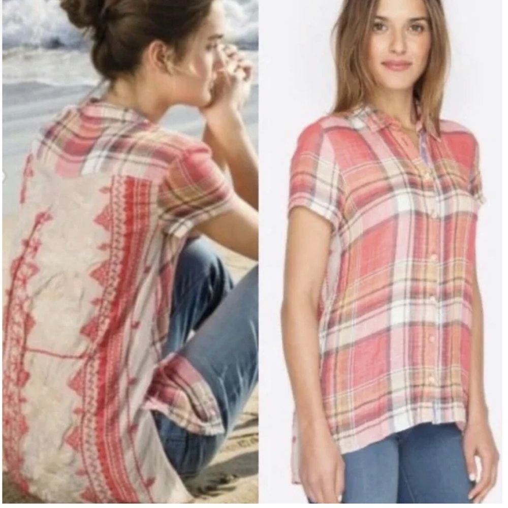 JOHNNY WAS 3J WORKSHOP Embroidered Short Sleeve Kai Scarf Tunic Size Large